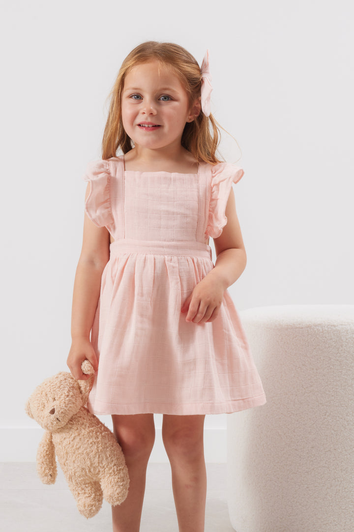 Muslin Flutter Pinafore Dress -  Peach Blossom