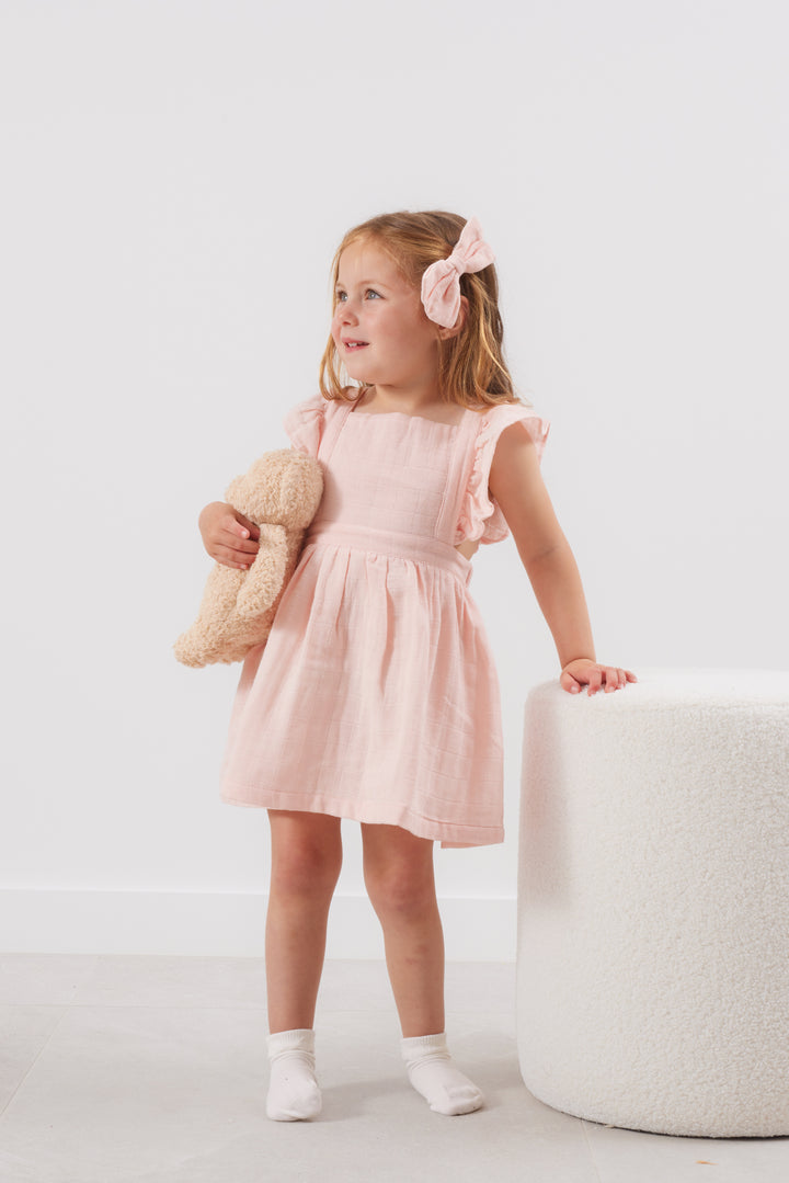 Muslin Flutter Pinafore Dress -  Peach Blossom