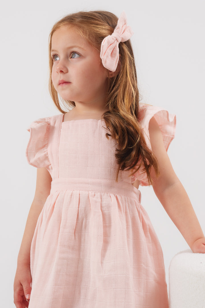Muslin Flutter Pinafore Dress -  Peach Blossom