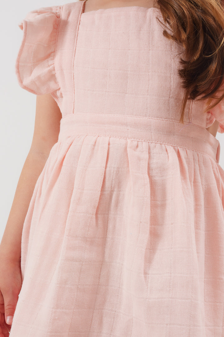Muslin Flutter Pinafore Dress -  Peach Blossom