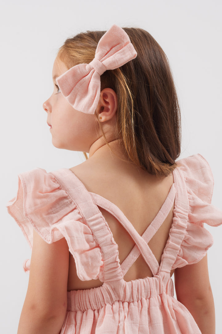 Muslin Flutter Pinafore Dress -  Peach Blossom
