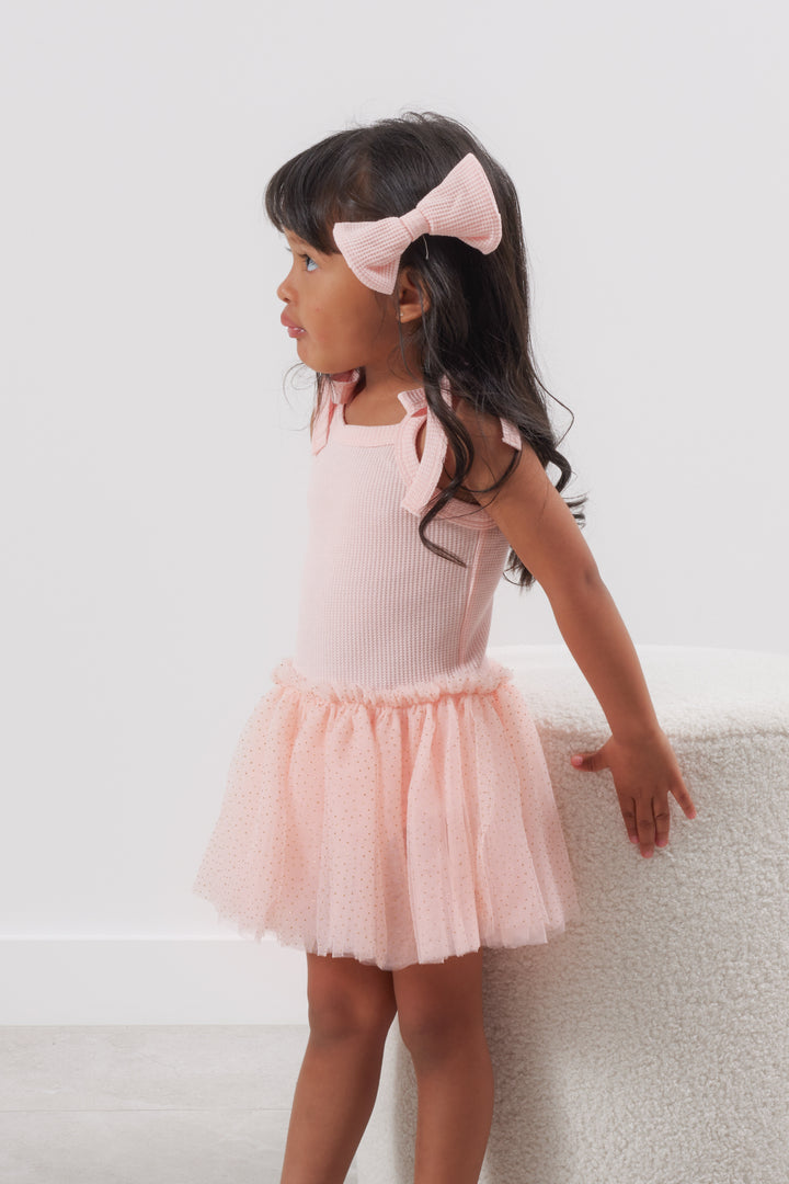 Tie Up Waffle Tutu Dress - Peach Dust