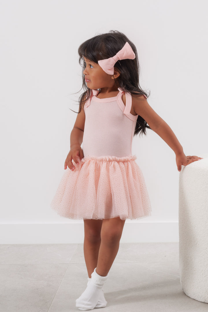 Tie Up Waffle Tutu Dress - Peach Dust