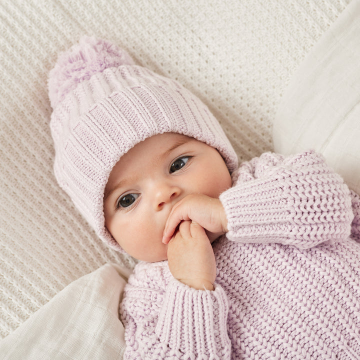 Baby lilac knitted beanie