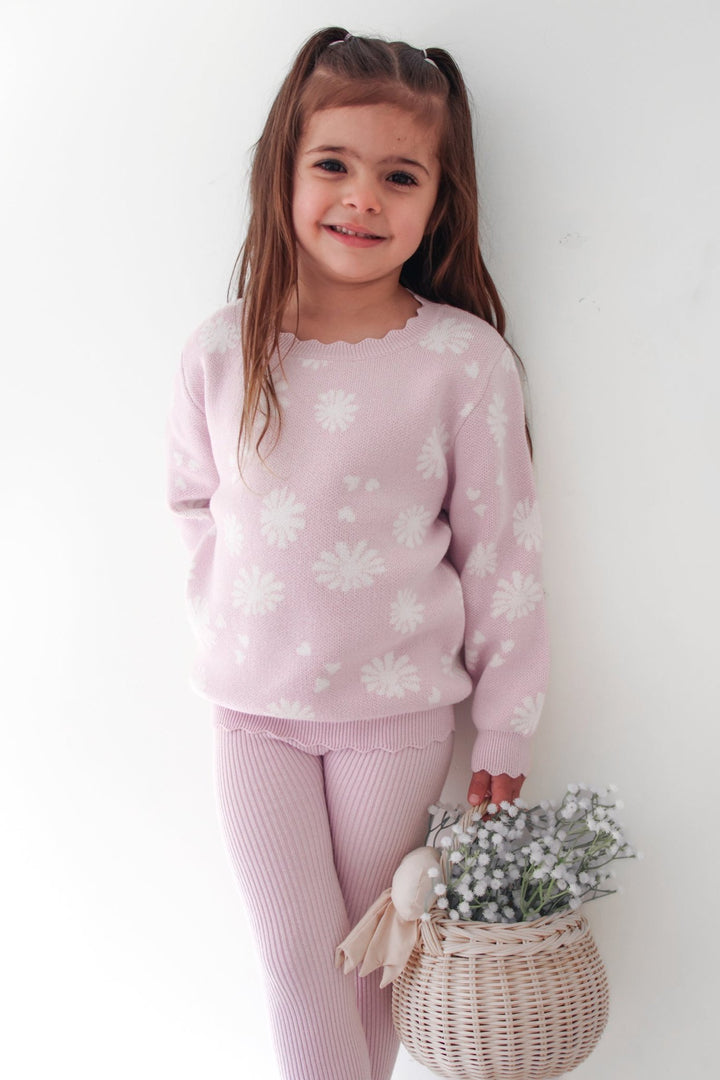 girls lilac knitted blossom print jumper