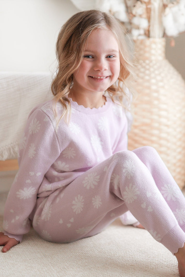 girls lilac knitted blossom print jumper