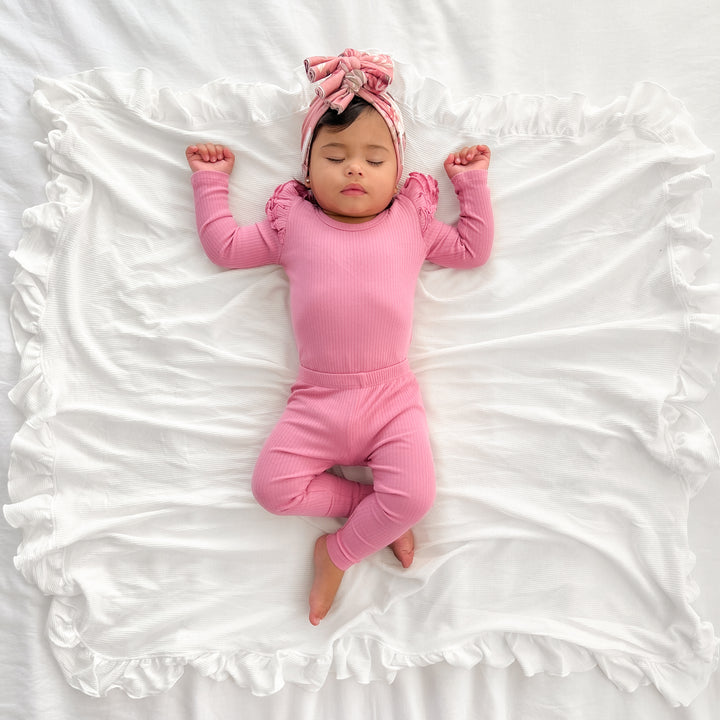 girls berry long sleeve top with flutter