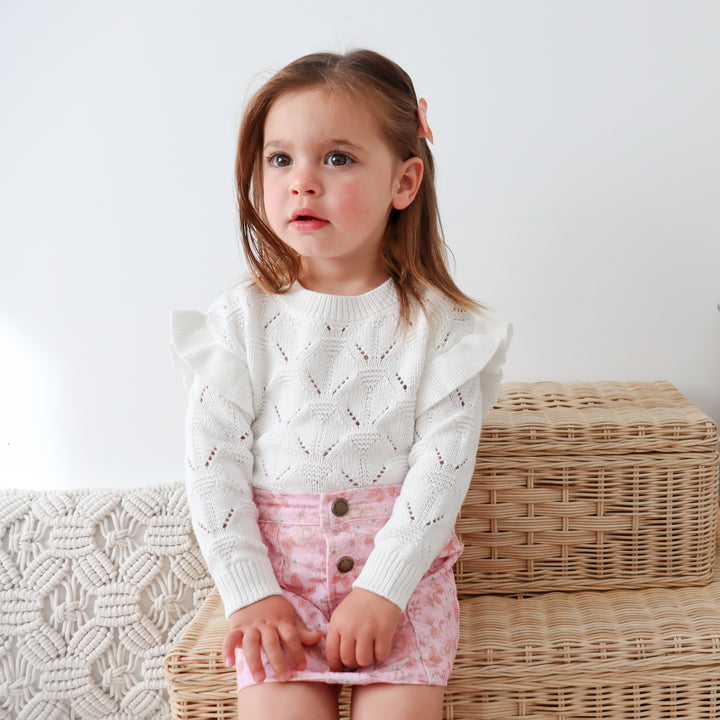 Toddler white flutter knit