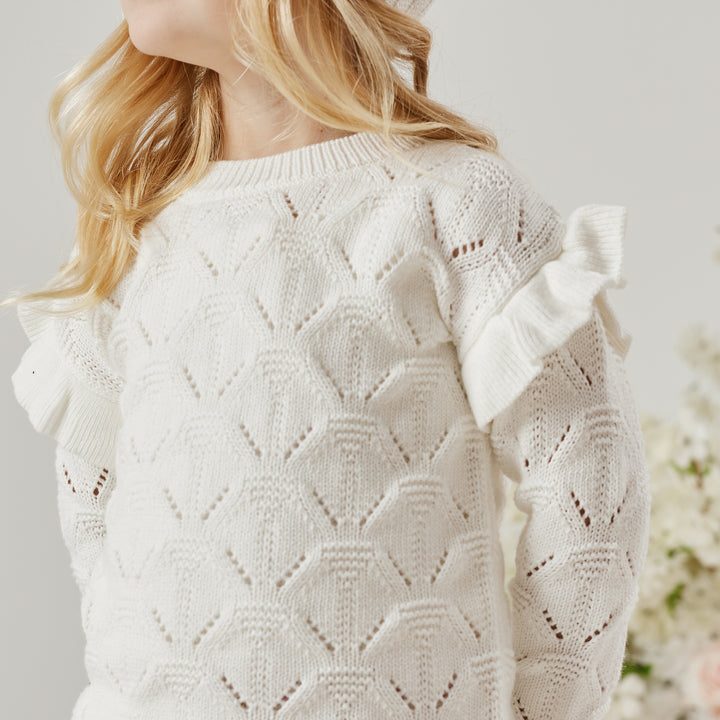 Girls white flutter knit