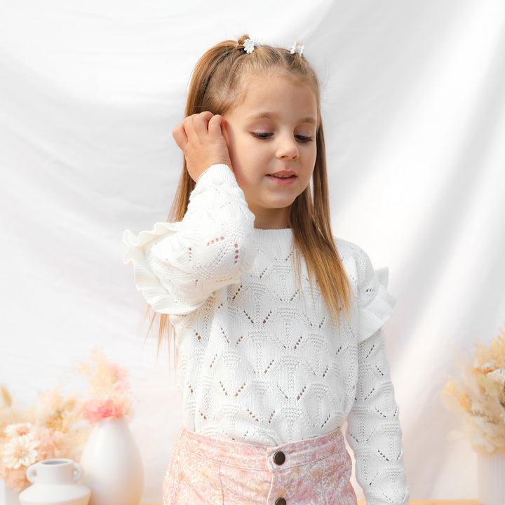 Girls white flutter knit