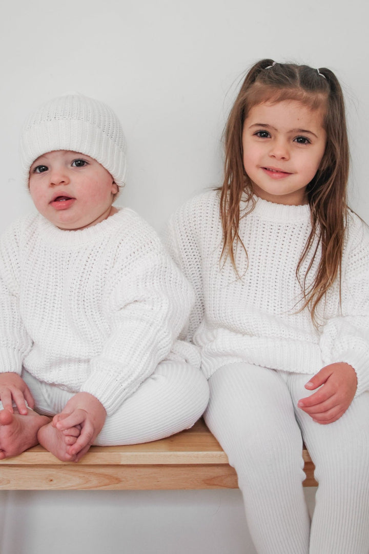 white matching baby kids chunky knitted jumper
