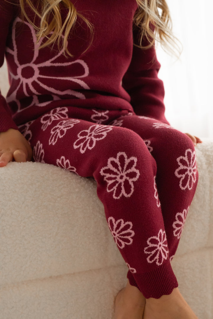 Knitted Pants - Merlot Bloom