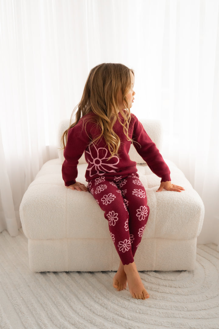 Knitted Pants - Merlot Bloom