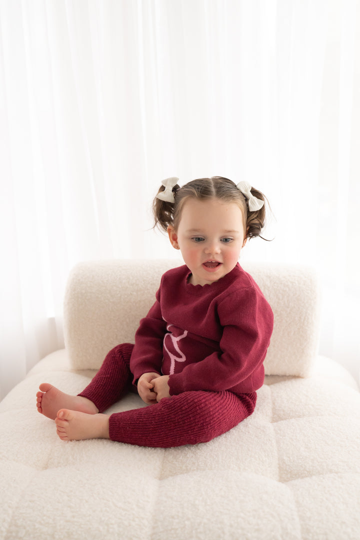 Knitted Textured Leggings - Merlot