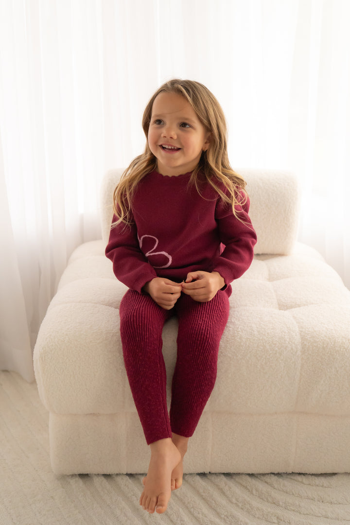 Knitted Textured Leggings - Merlot