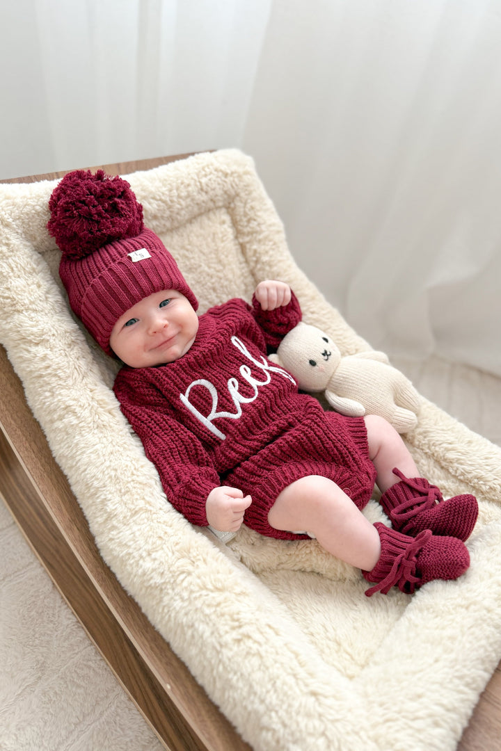 Super Chunky Knit Romper - Merlot
