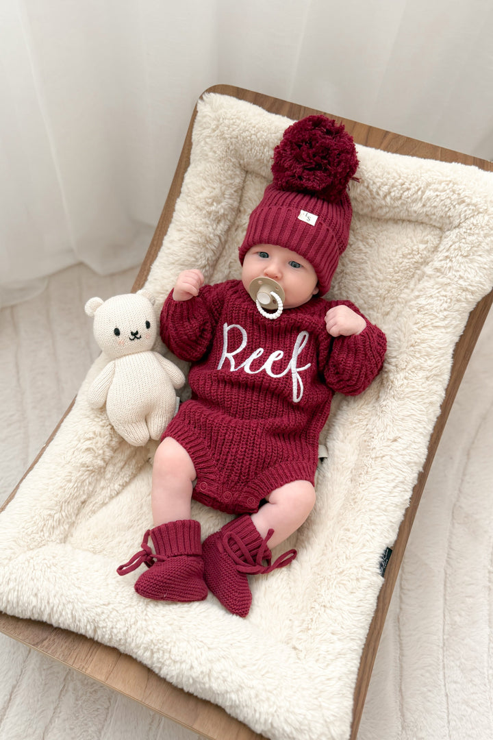 Super Chunky Knit Romper - Merlot