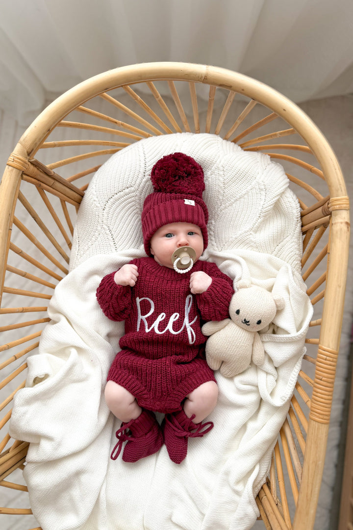 Super Chunky Knit Romper - Merlot
