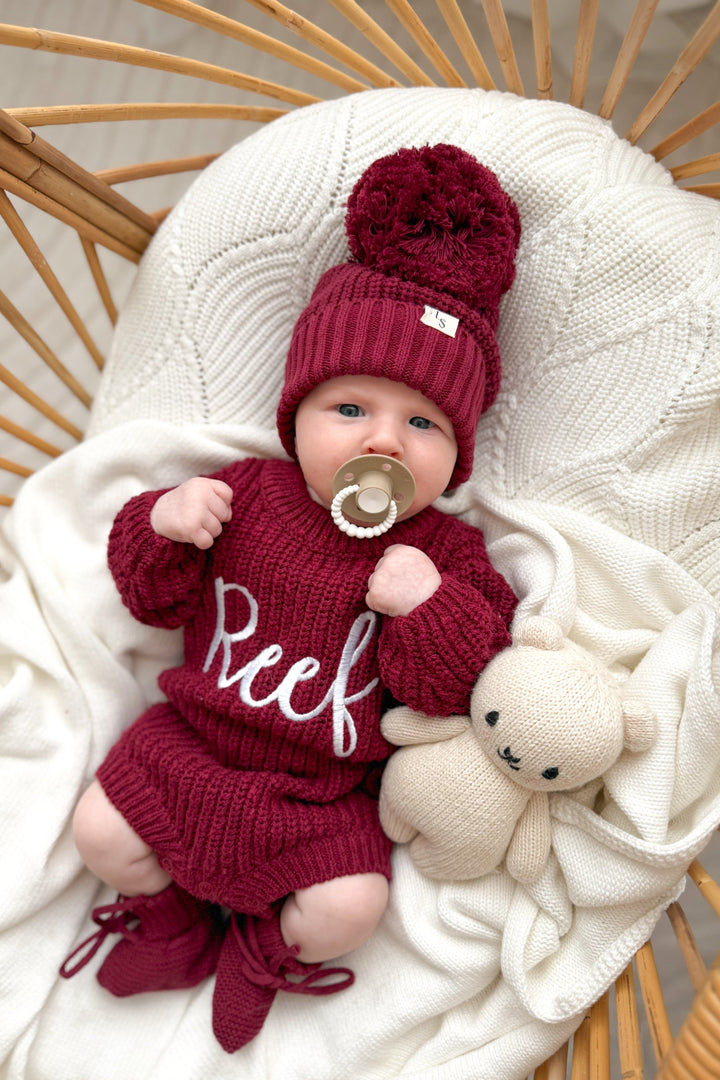 Super Chunky Knit Romper - Merlot