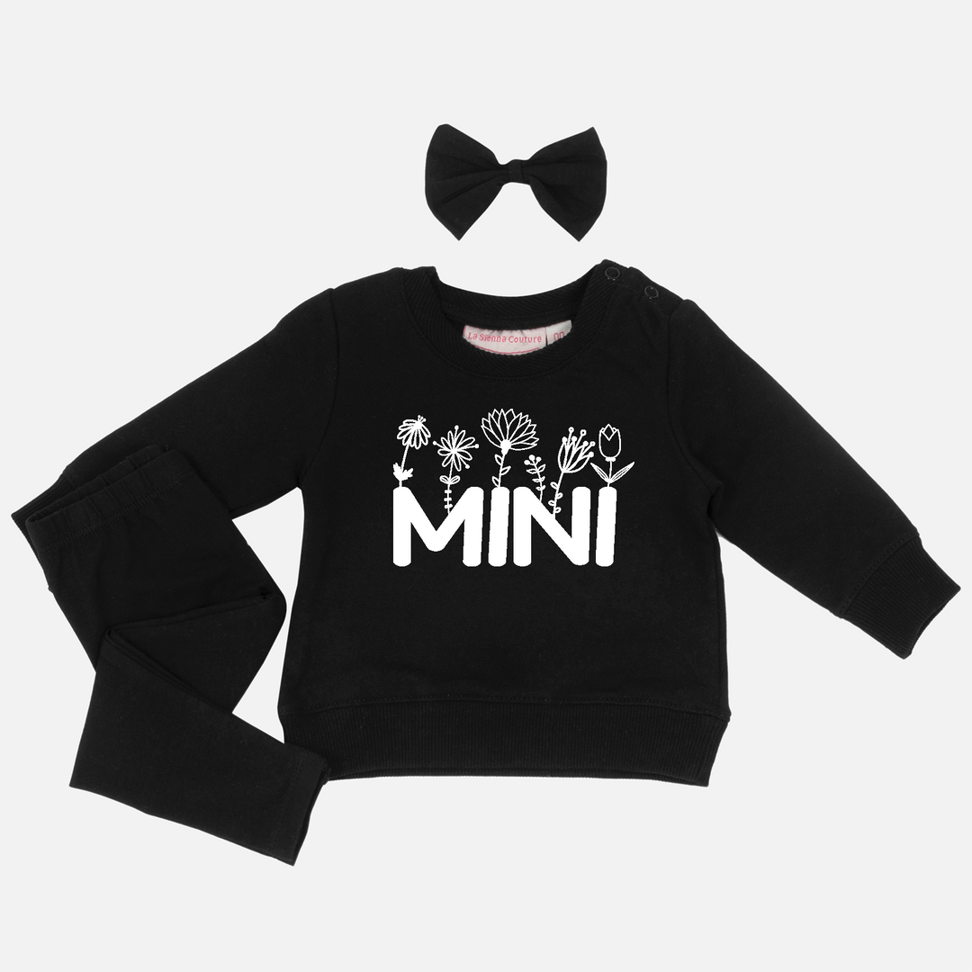 Personalised Crew Neck & Leggings - Mini W/Flowers - Black