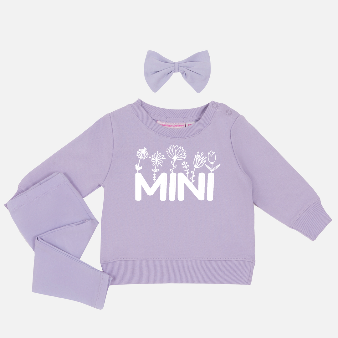 Personalised Crew Neck & Leggings - Mini W/Flowers - Lilac