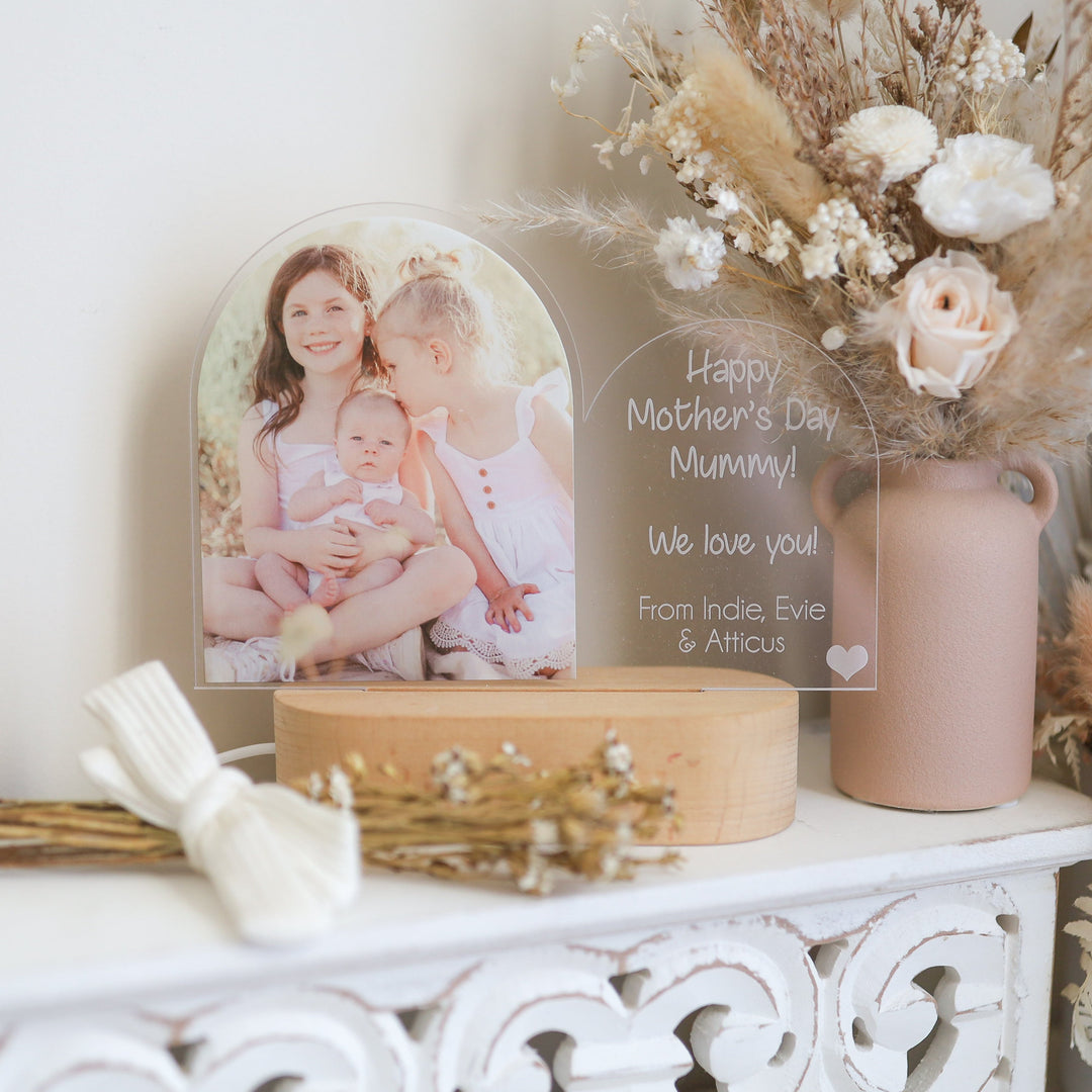 Acrylic Night Light - Arch W/ Custom Mother's Day Message and Image