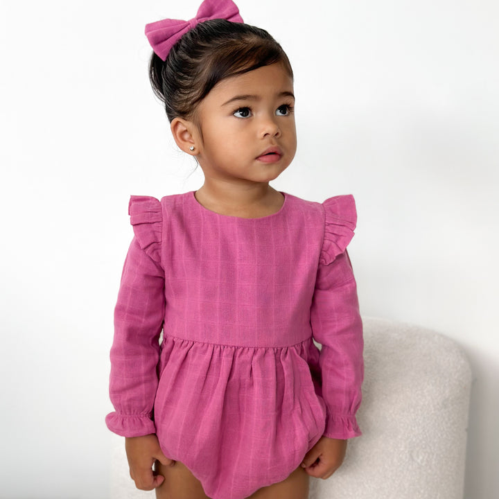 baby girl birthday raspberry muslin long sleeve romper
