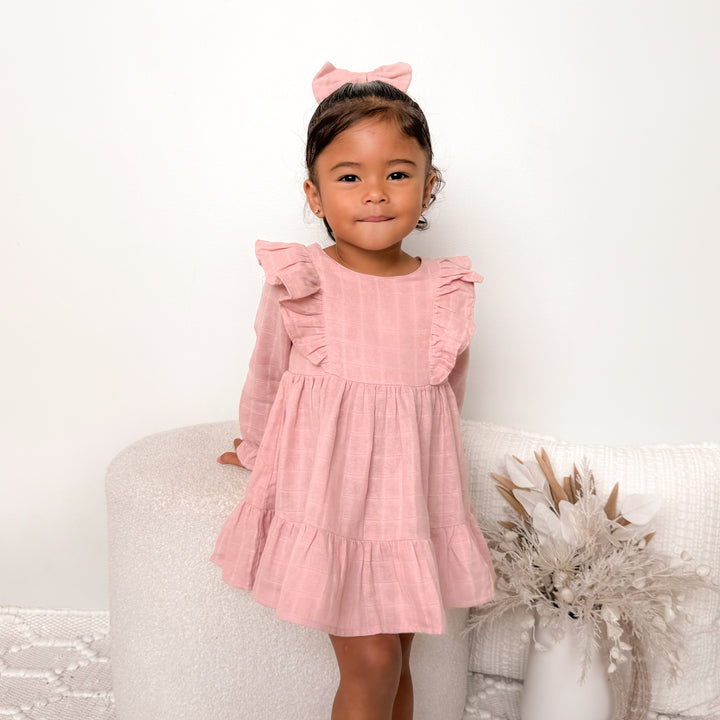 baby girl rosewood long sleeve muslin dress with frill