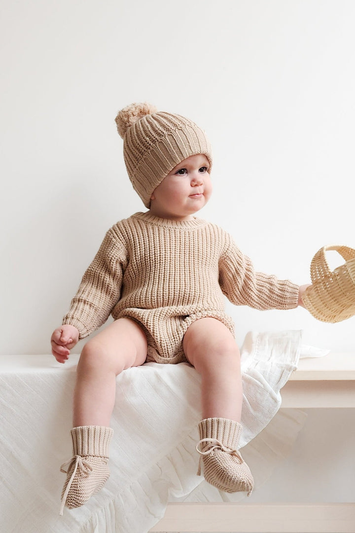 baby oat knitted long sleeve romper
