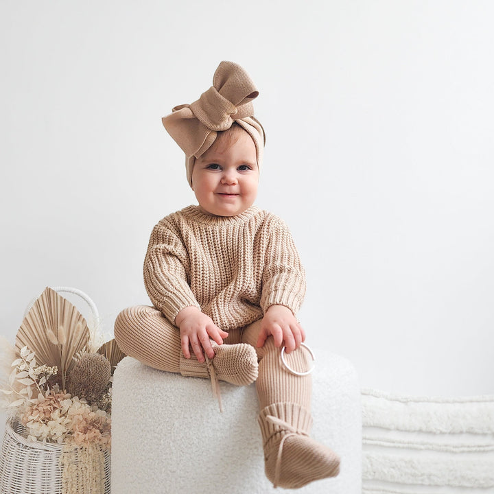 baby girls oat knitted headwrap