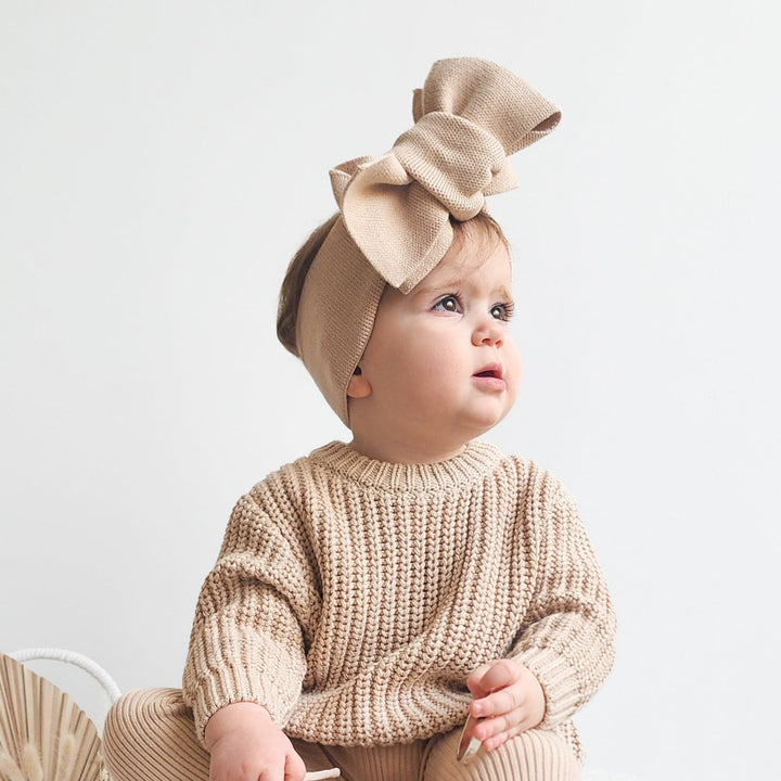 baby girls oat knitted headwrap
