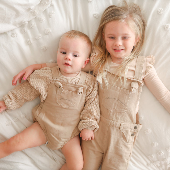 Toddler oatmeal overalls
