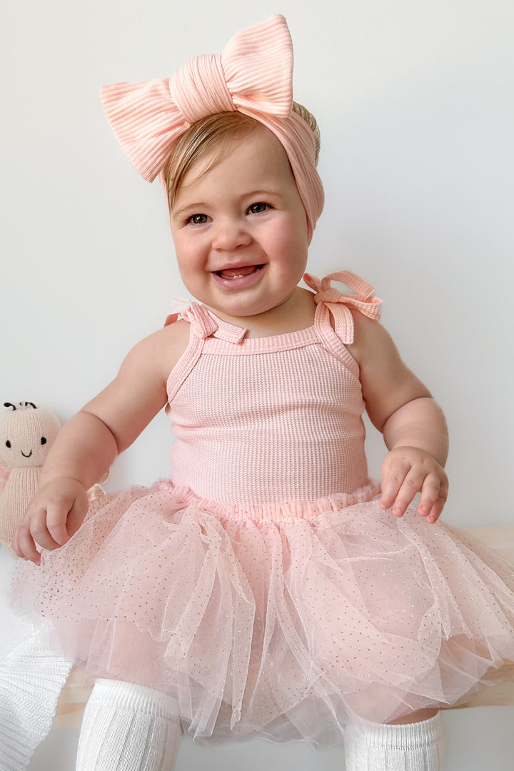 Tie Up Waffle Tutu Dress - Peach Dust