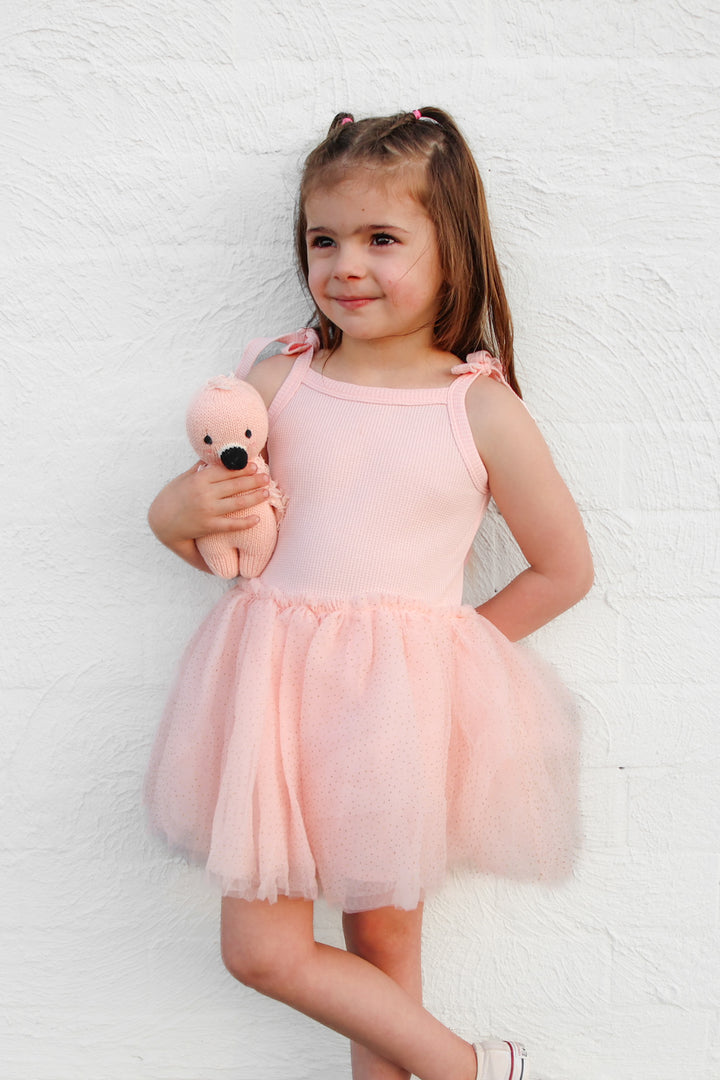 Tie Up Waffle Tutu Dress - Peach Dust