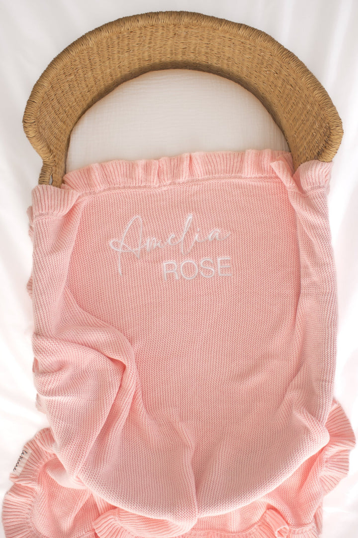 Ruffle Knitted Blanket - Pink Blush