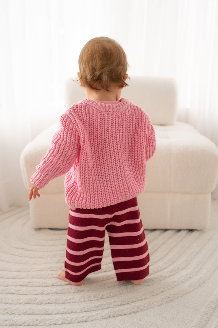 Knitted Wide Leg Pants - Merlot Stripe