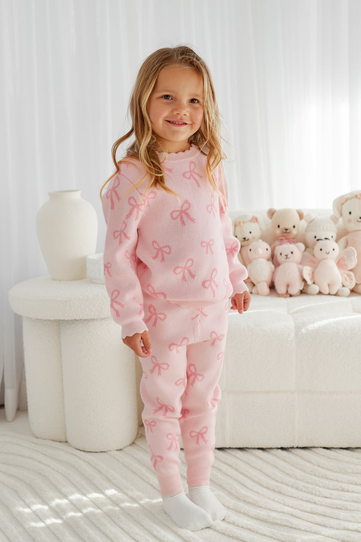 Knitted Pants - Pink Bows