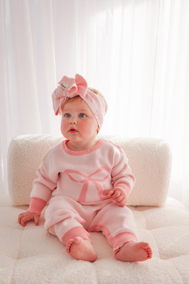 Knitted Jumpsuit - Pink Bows