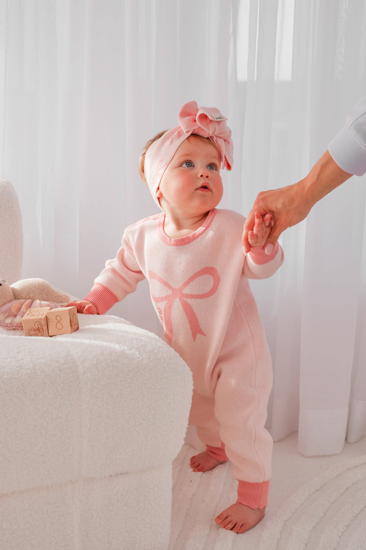 Knitted Jumpsuit - Pink Bows