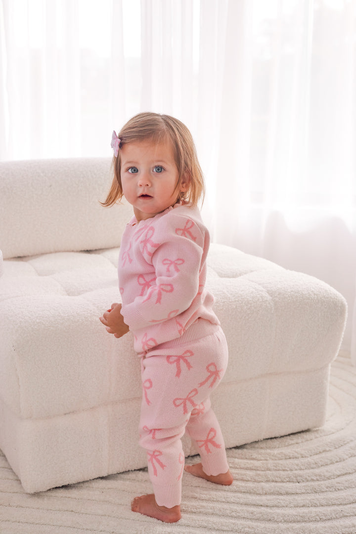 Knitted Pants - Pink Bows