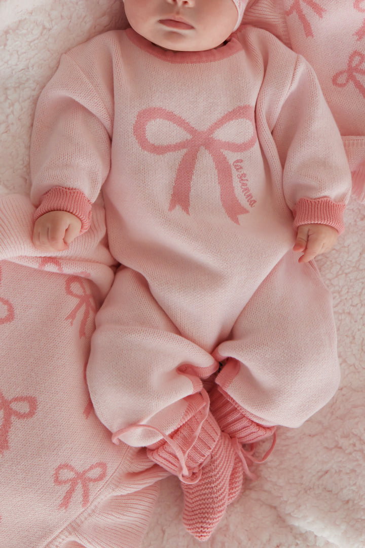 Knitted Jumpsuit - Pink Bows