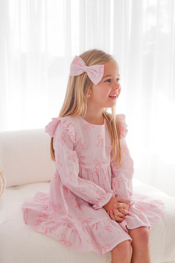 Muslin Large Bow Clip - Pink Bows
