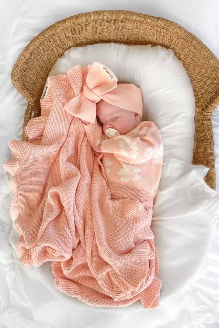 Ruffle Knitted Blanket - Peach