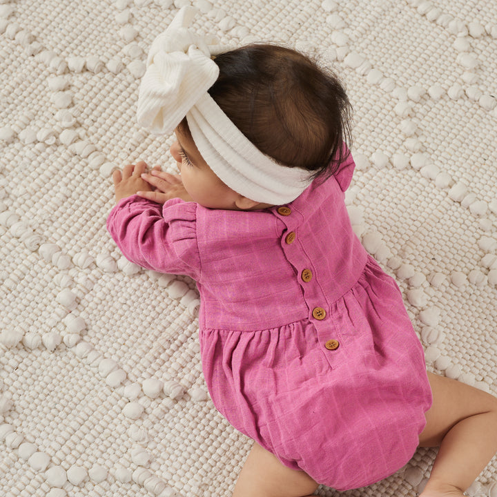 baby girl birthday raspberry muslin long sleeve romper