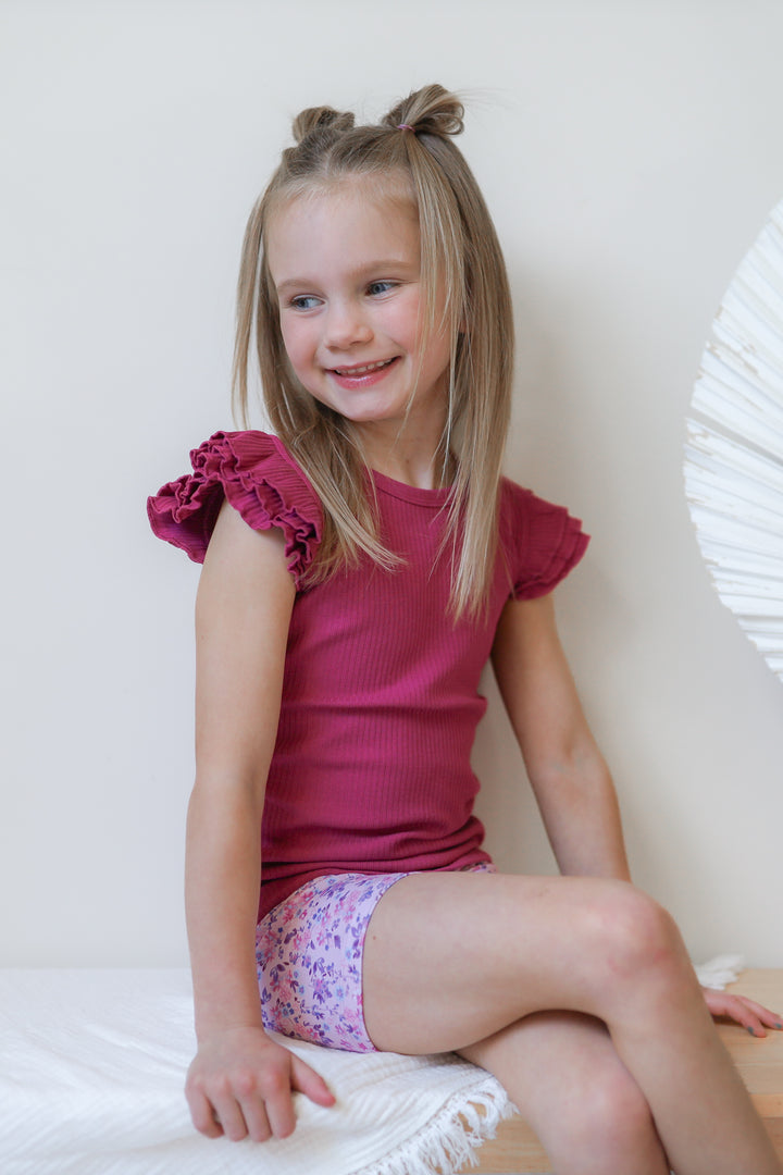 Cozy Short Sleeve Flutter - Raspberry