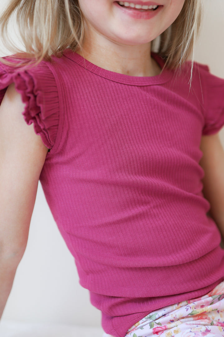 Cozy Short Sleeve Flutter - Raspberry