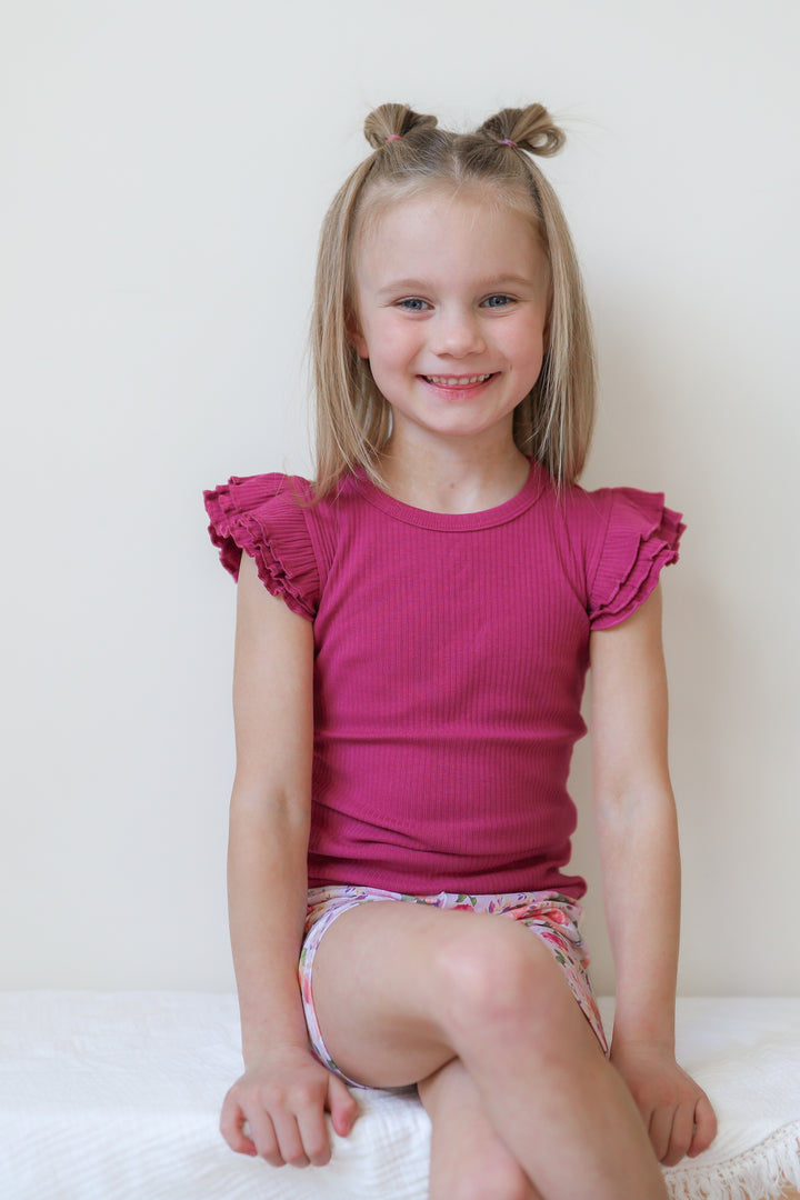 Cozy Short Sleeve Flutter - Raspberry
