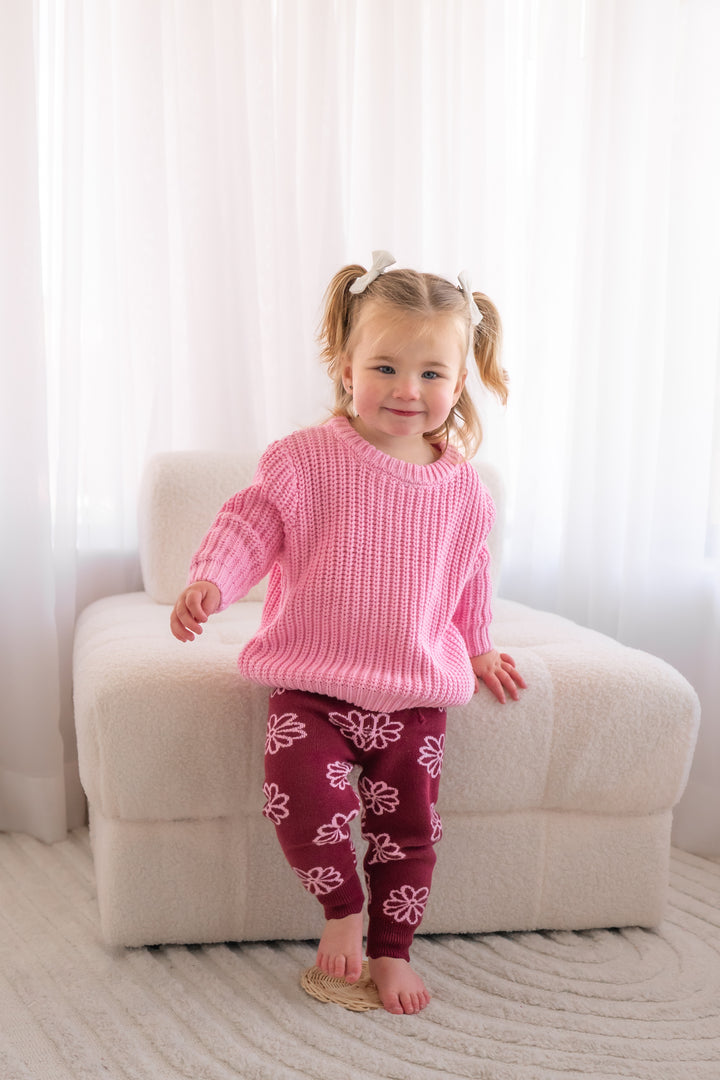 Knitted Pants - Merlot Bloom
