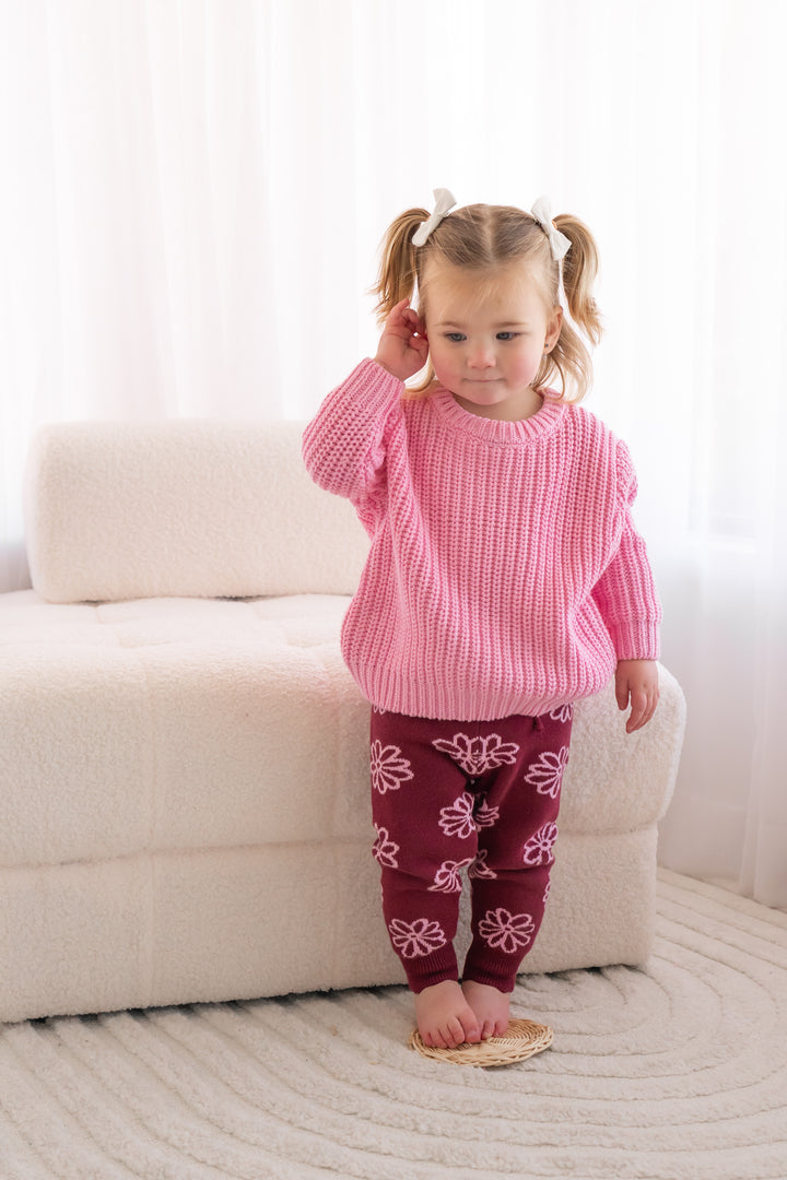 Knitted Pants - Merlot Bloom
