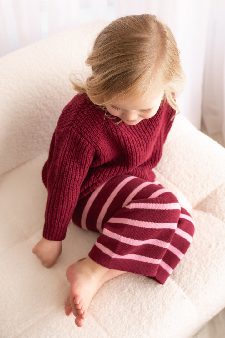 Knitted Wide Leg Pants - Merlot Stripe